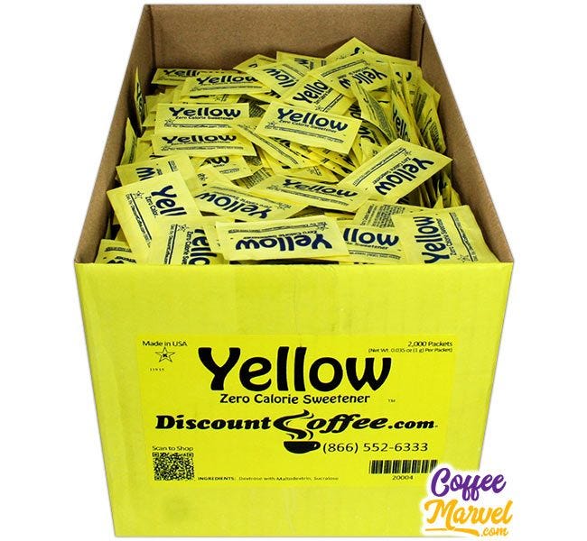 Artificial Sweetener Yellow Packets Bulk Case | Compare Splenda Brand, Save! 2,000 ct. Case, 500 ct. Bag, 100 ct. Bags.