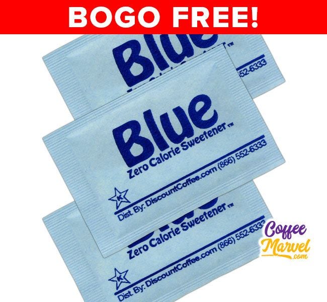 BOGO FREE Sale! Blue Packets Zero Calorie Sweetener | Compare Equal Brand, Save! Aspartame Artificial Sweeteners, Gluten Free, Kosher.