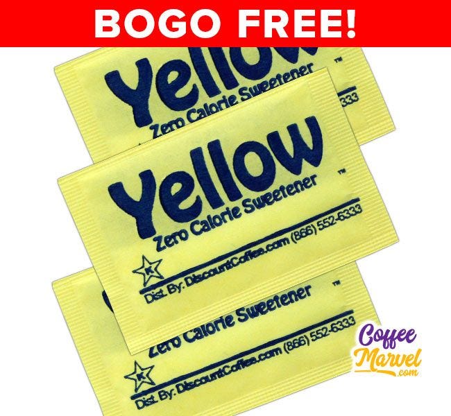 BOGO FREE Sale! Yellow Packets Zero Calorie Sweetener | Compare Splenda Brand, Save! Sucralose Artificial Sweeteners, Gluten Free, Kosher.