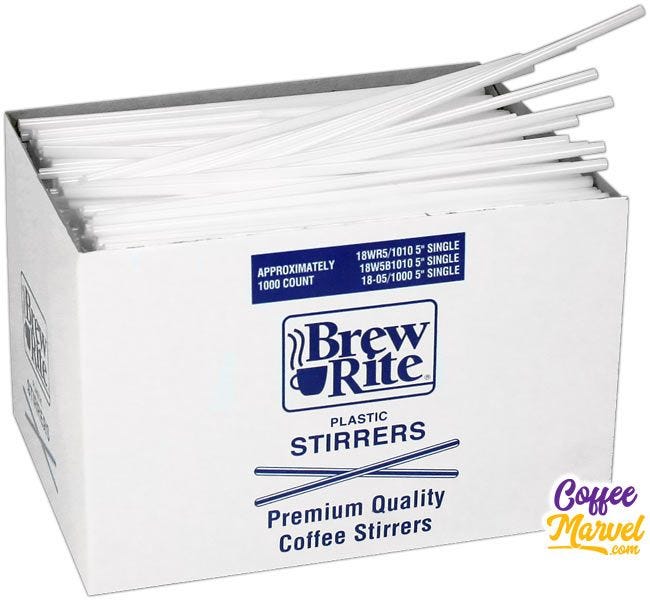Brew Rite Plastic Coffee Stirrers 1,000 ct. Box | 5 inch White Stir Straws for Bars, Restaurants, Cafes, Office Coffee Breakroom Kitchens.