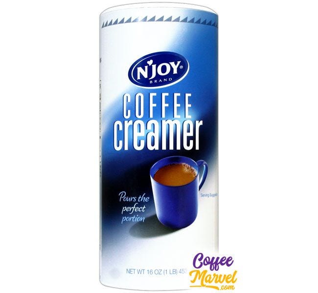 NJoy Coffee Creamer Canister 16 oz. | No Fat Non-Dairy Powdered Creamer Canisters, Kosher, No Refrigeration, 24 ct. Case.